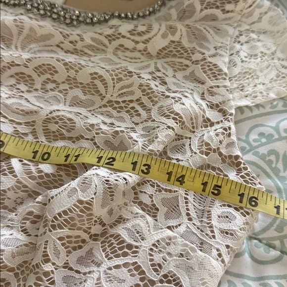 Fifth &Park jeweled neck White/Cream Lace Dress - Picture 6 of 8
